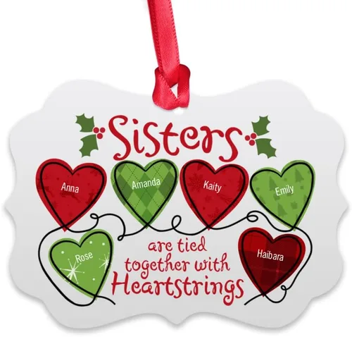 Vista 8 de Gossby Adorno de Navidad personalizado para hermanas y corazones – Regalo de Navidad personalizado para hermanas del alma para mujeres con diseño, 2