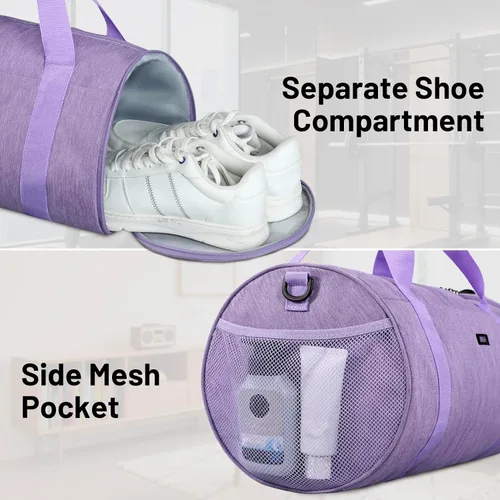 Vista 3 de MIER Bolsa de deporte redonda con compartimento para zapatos y bolsillo húmedo, bolsa de mano ligera para hombres y mujeres, entrenamiento, fitness