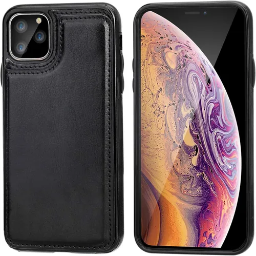 Vista 3 de OT ONETOP - Funda tipo cartera para iPhone 11 Pro con tarjetero y ranuras para tarjetas, doble cierre magnético y funda duradera a prueba de golpes