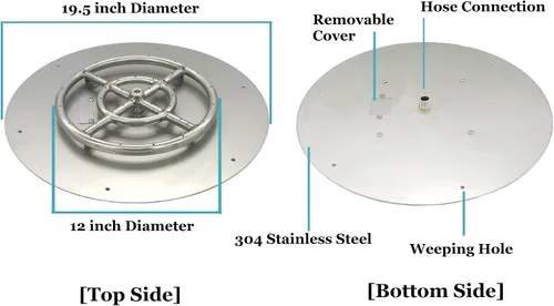 Vista 2 de Kit de sartén y quemador plano redondo de acero inoxidable de 20 pulgadas de diámetro para exteriores