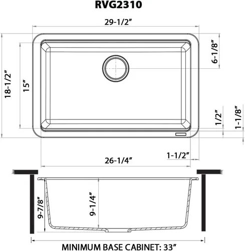Vista 9 de Ruvati Fregadero de cocina de cuarzo compuesto de granito de 30 pulgadas con estación de trabajo, montaje por debajo y acabado negro mate - RVG2310BK