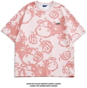 Vista 6 de CYee Mens Y2K Cartoon Print Oversized T-Shirt Summer Hip-hop Indie Sweatshirt Goth Harajuku Indie Streetwear