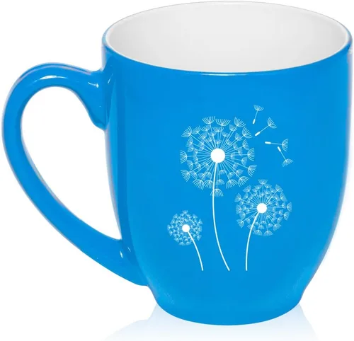 Vista 5 de Taza grande de 16 oz Bistro de cerámica para café, té, taza de cristal con dientes de león (rosa intenso)