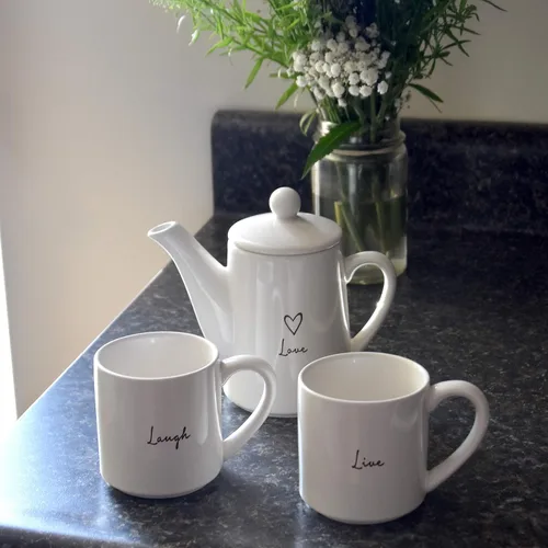 Vista 7 de Pavilion Gift Company - Juego de té apilable para dos - Love 15 oz Teapot con 2 tazas Live & Laugh de 8 onzas