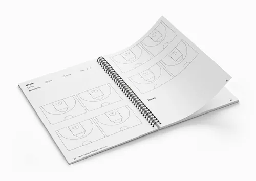 Vista 2 de Basketball Playbook by MVMT Sports. 380 court diagrams in a 5.82 x 8.26 inches planner for basketball coaches. Capture plays, drills and scouts.