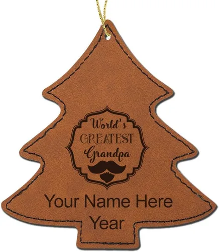 Vista 7 de LaserGram Adorno de Navidad personalizado, el abuelo más grande del mundo, piel sintética, idea de regalo grabada con láser personalizado