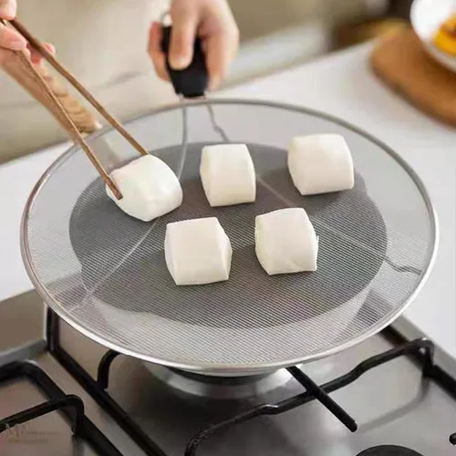 Vista 5 de Pantalla contra salpicaduras para sartén: protector de salpicaduras de grasa de acero inoxidable para cocinar, pantalla de malla para freír mantiene