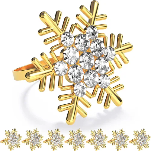 Vista 13 de ZeeDix Juego de 6 servilleteros de corona de Navidad, servilleteros de Navidad para servilletas de tela, servilleteros de Navidad para Acción