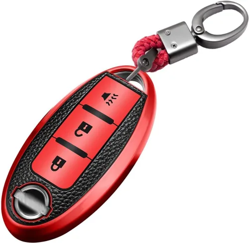 Vista 6 de Xotic Tech - Funda de piel granulada de poliuretano termoplástico azul con llavero compatible con Nissan Altima Maxima, Murano, Sentra Versa Leaf
