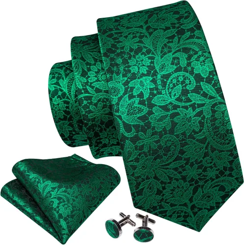 Vista 2 de Barry.Wang Conjunto de corbatas para hombre, seda con diseño de cachemira, corbata tejida formal con pañuelo de bolsillo y gemelos