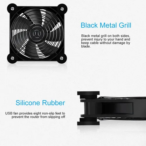 Vista 3 de Paquete de 5.512 in, mini ventilador USB para computadora, control de múltiples velocidades, reducción de calor para router, consola de juegos, caja