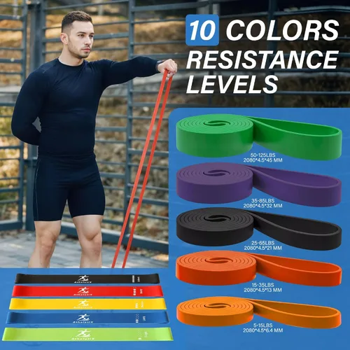 Vista 6 de Athletix - Juego de 10 bandas de resistencia Niveles pesados a ligeros para fuerza, glúteos, piernas, pilates, yoga, estiramientos, bandas