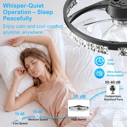 Vista 5 de Ventiladores de techo con luces y control remoto, ventilador de vidrio negro.