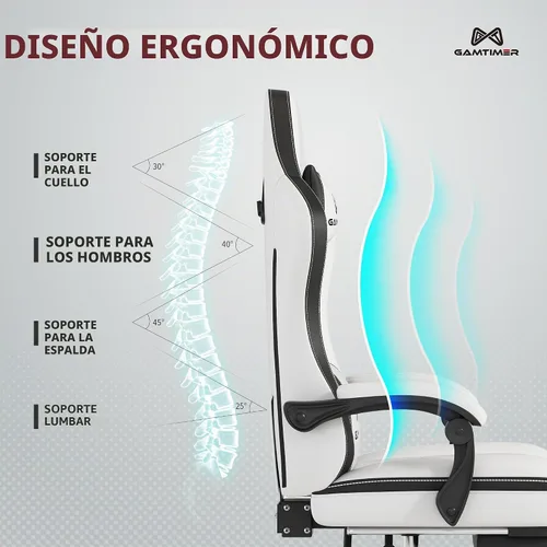 Vista 7 de Gamtimer Silla Gaming con Reposapiés, Silla Ergonómica para Computadora, Material Transpirable de PU con Reposacabezas y Soporte Lumbar, Adecuada