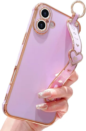 Vista 16 de IDweel Funda para iPhone 11 Pro Max con correa de pulsera ajustable, lazo atril, chapado de lujo de corazón, esquinas elevadas, a prueba de golpes