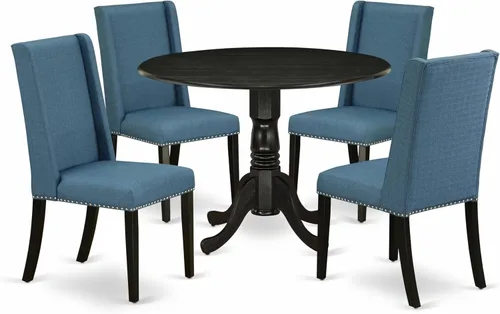 Vista 18 de East West Furniture DLFL3-ABK-21 - Juego de mesa de comedor de 3 piezas contiene una mesa de cocina redonda con gotas y 2 sillas de comedor Parsons