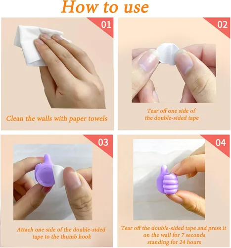 Vista 6 de 16 Piezas Ganchos de Pared de Pulgar de Silicona Creativos - Clip de Cable Adhesivo Multifunción, Clips Organizadores de Cable de Pulgar