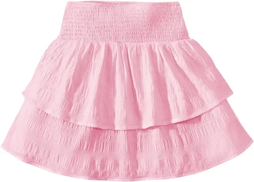 Vista 11 de RoseSeek Faldas de Capas Escalonadas Fruncidas Boho Smocked para Niña, Casuales, Lindas, de Cintura Alta, Plisadas, con Volantes, Fluidas, Elásticas