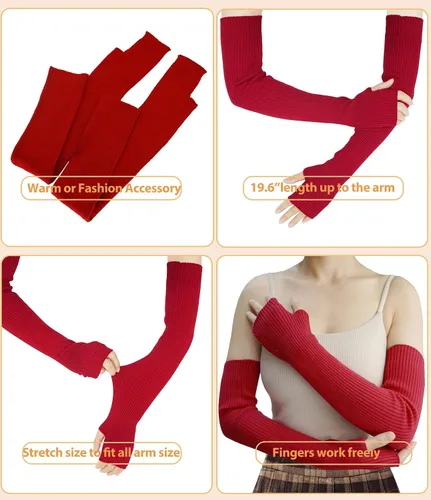 Vista 26 de Guantes cálidos de cachemira de brazo largo para mujer, guantes de invierno acogedores sin dedos, calentadores de brazos suaves, gran regalo