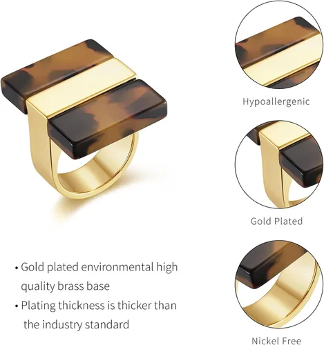 Vista 6 de Anillo de leopardo para mujer, joyería de leopardo, ajustable, chapado en oro, anillos acrílicos para mujer, anillo de tortuga, anillo de cóctel