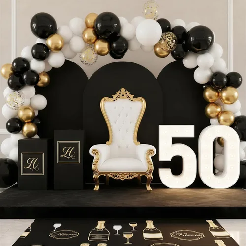Vista 6 de RUBFAC Globos negros y dorados, decoraciones de graduación 2026, 130 piezas de globos de confeti de metal negro dorado y metálico, kit de arco