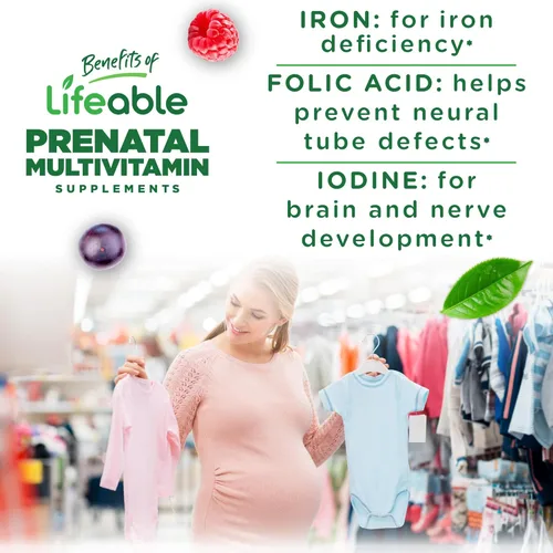 Vista 3 de Lifeable Gomitas multivitamínicas prenatales para mujer, hierro, colina y ácido fólico, vitaminas prenatales para apoyo al embarazo, vegetarianas