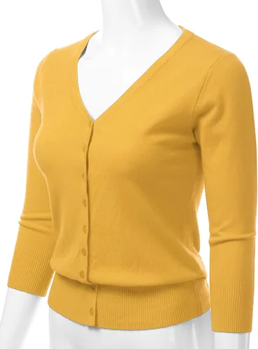 Vista 2 de danibe Suéter de punto suave con cuello en V y botones para mujer (S-XXL), Dbt303_babyyellow