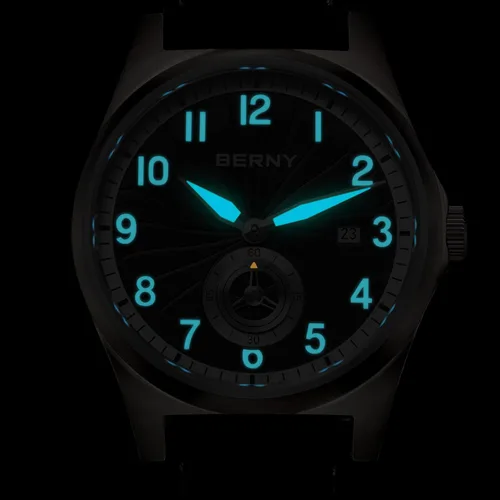 Vista 5 de BERNY Reloj automático de titanio para hombre, relojes de pulsera clásicos para hombre