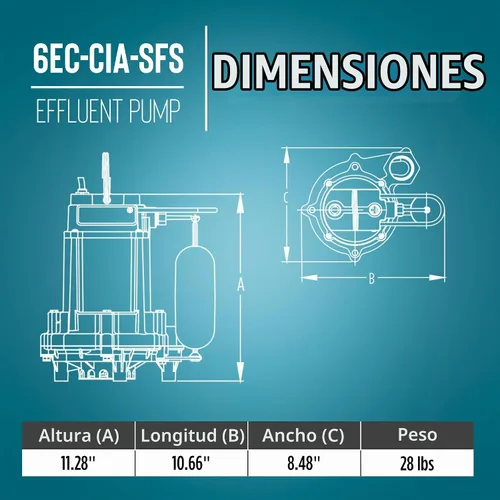 Vista 2 de Little Giant 6EC-CIA-SFS Bomba sumergible de sumidero/efluente automática de hierro fundido de 1/3 HP, 115 voltios, 3180 GPH con base