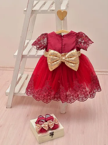 Vista 5 de Lilax Conjunto de 4 piezas de vestido de fiesta de boda de princesa de encaje recién nacido para bebé niña