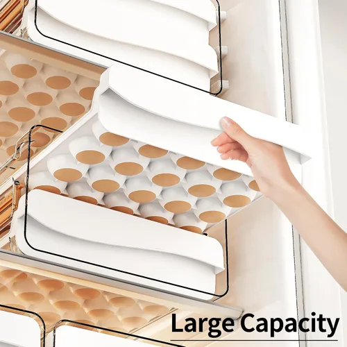 Vista 2 de JOYZAN Soporte para huevos para refrigerador, 60 unidades, contenedor de almacenamiento de huevos de gran capacidad para refrigerador, organizador