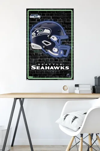 Vista 4 de NFL Seattle Seahawks - Póster de pared con casco neón 23, 34 pulgadas de largo x 22.4 pulgadas de ancho, versión sin marco