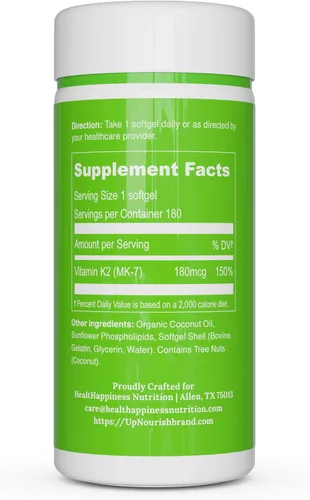 Vista 6 de UpNourish Vitamina K2 MK7 liposomal 180 mcg - 180 suplementos de vitamina K2 para mujeres y hombres - VIT K2 MK-7 con alta absorción