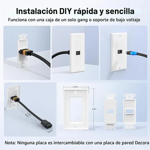 Vista 5 de Cable Matters Paquete de 2 placas de pared HDMI 4K de 1 puerto, color blanco Soporte paso a través de Ethernet y ARC UHD 4K @60Hz