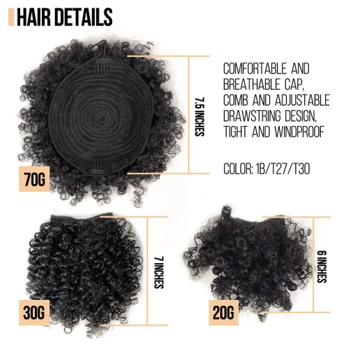Vista 2 de Cola de caballo afro con cordón y flequillo para mujeres negras, moño alto afro con flequillo de resorte reemplazable y flequillo afro, estilos