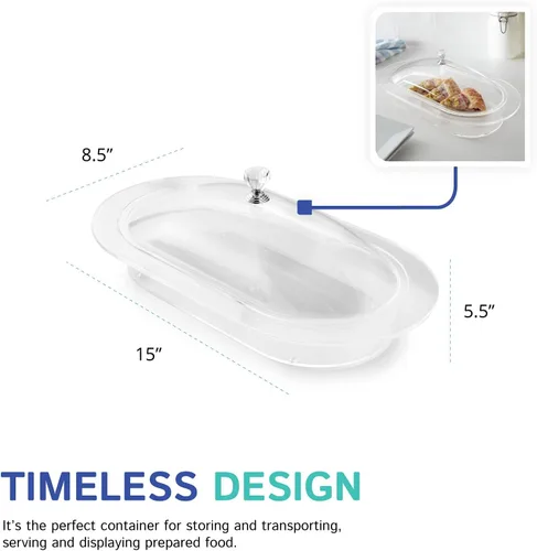 Vista 4 de Huang Acrylic Bandeja ovalada transparente para servir alimentos Servware con tapa utilizada para aperitivos, aperitivos y entradas para compartir