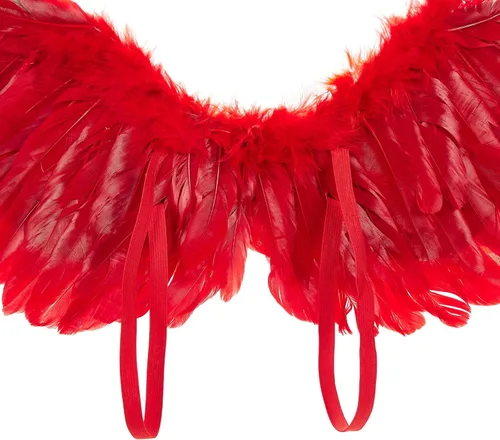 Vista 6 de Alas de ángel para cosplay, alas de disfraz de Halloween, alas de plumas blancas y negras con correas ajustables