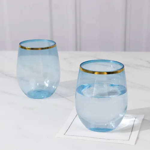Vista 8 de Efavormart - Paquete de 12 copas de vino de plástico transparente ámbar dorado de 12 onzas con borde dorado, vasos reutilizables para bodas