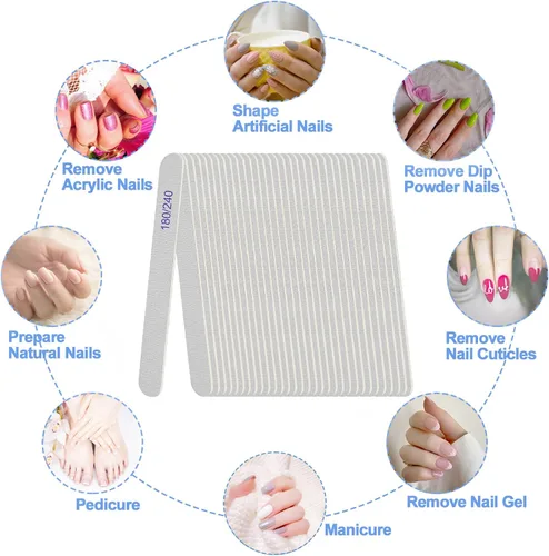 Vista 6 de Lima de uñas, pizarras de esmeril para uñas, grano 180/240, limas de uñas para uñas naturales, madera de doble cara, lima de uñas Emory profesional