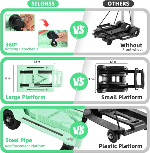 Vista 5 de Carro plegable para camión de mano de 176.4 lbs/176 libras, carrito utilitario de equipaje resistente con 4 ruedas giratorias, señal de advertencia