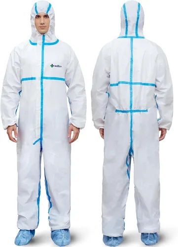 Vista 7 de Medtecs Trajes de materiales peligrosos - 6 opciones de tamaños - Traje de overol desechable, overol de protección médica Trajes