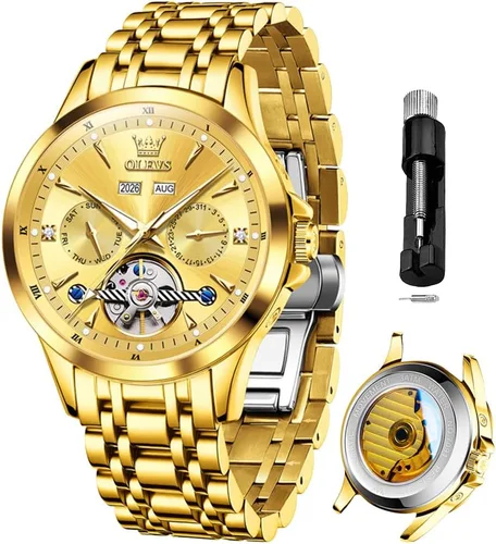 Vista 18 de OLEVS Automatic Watches for Men Luxury Skeleton Multi-Function Mechanical Watch Self Winding Date Waterproof Luminous Mens Watch