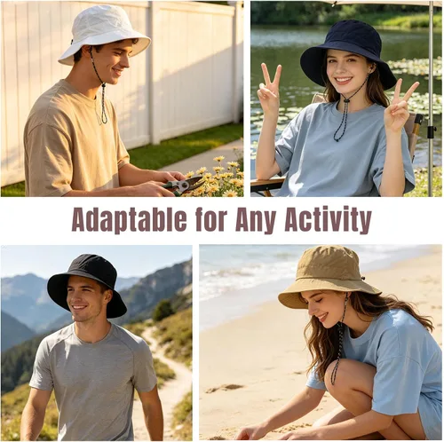 Vista 7 de NPQQUAN Sombreros de pescador para el sol para hombre, sombrero plegable Beige