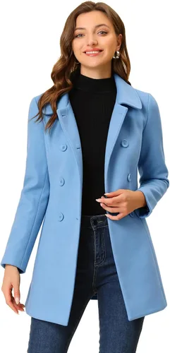 Vista 36 de Allegra K Abrigo Largo De Invierno Con Cuello Peter Pan Y Doble Botonadura Para Mujer Beige