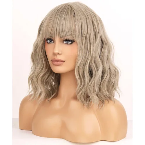 Vista 22 de BERON Pelucas cortas verdes para mujer, peluca rizada ondulada con flequillo para niñas, pelucas de cabello de color verde aguacate, peluca