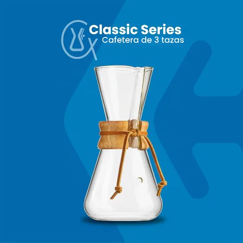 Vista 2 de Chemex Cafetera de vidrio para verter - Serie clásica - 3 tazas - Embalaje exclusivo Cafetera de goteo manual, vidrio de borosilicato no poroso