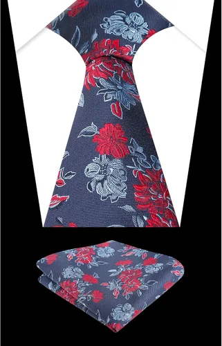 Vista 61 de Alizeal Mens 3.15inches Leaf Flower Pattern Tie with Floral Pocket Square Set