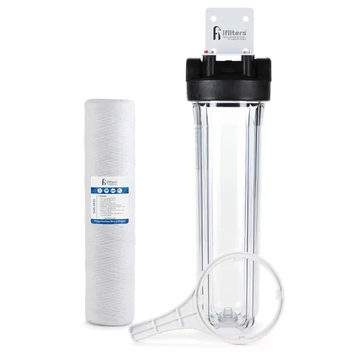 Vista 5 de Well Water - Sistema de filtración completo de sedimentos y óxido para toda la casa con filtro lavable plisado, carcasa transparente con puertos