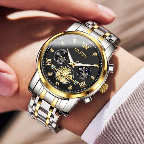 Vista 7 de OUPINKE Mens Watches Fashion Sport WristWatches Multifunction Chronograph Analog Quartz Luminous Waterproof Calendar Stainless Steel Bracelet