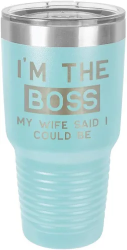 Vista 14 de I'M The BOSS MY WIFE SAID I COULD BE 30 oz vaso con paja y tapa superior deslizante de acero inoxidable taza de viaje de acero inoxidable